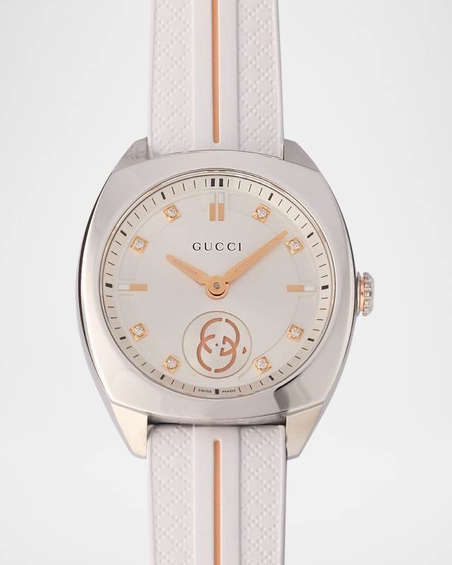 29mm Gucci Interlocking Diamond Watch with Rubber Strap, White